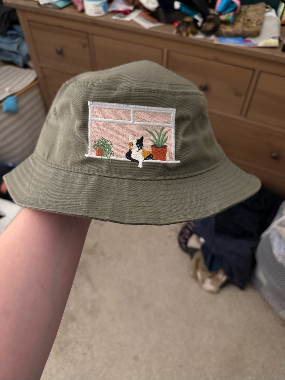 embroidered cat bucket hat